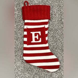 Wondershop Knit Striped Monogram “E” Christmas Stocking with pocket.